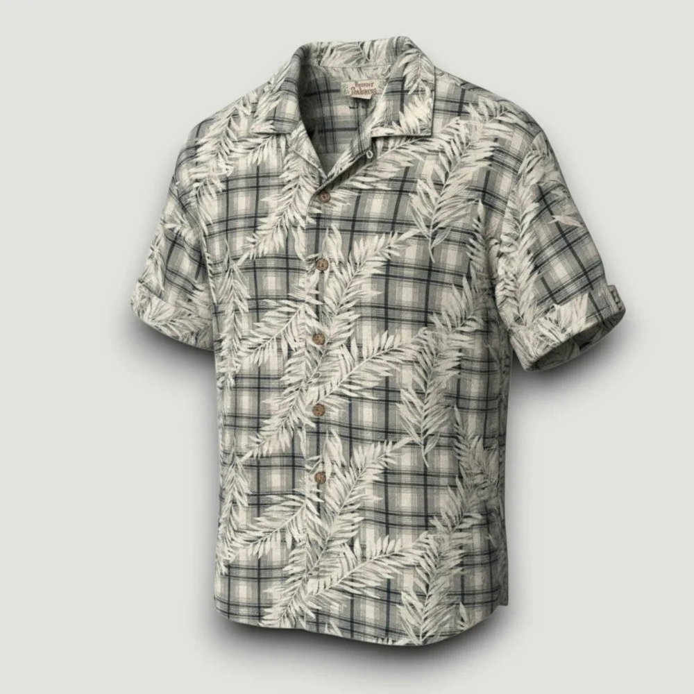 Tommy‎ Bahama Mens Shirt Silk M Green White Casual Aloha Vacation Island Beach